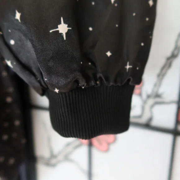 love, Fire Midnight Star Black Bomber Jacket Size Large - Picture 8 of 11